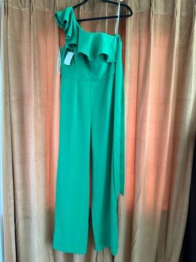 Lilly Pulitzer Emerald One-Shoulder Ruffle Jumpsuit